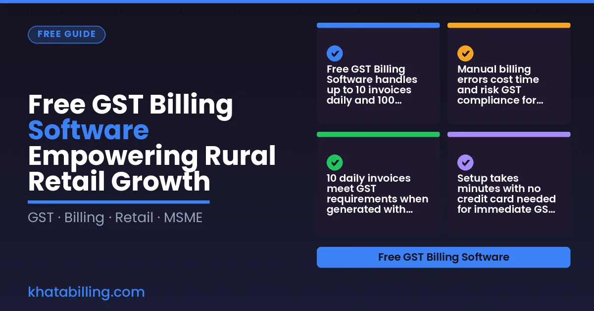 A small rural shop owner using a tablet to create GST invoices with Khata Billing