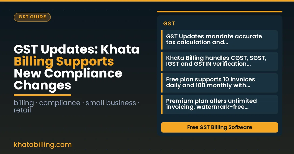 Small business owner using digital billing software at a shop counter with GST invoice on screen