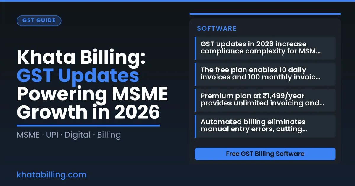 Small shop owner using digital billing software with GST invoice on tablet