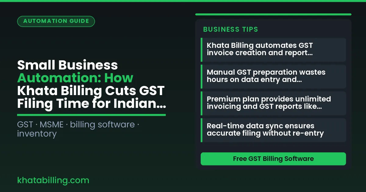 Indian shopkeeper using tablet for billing and inventory management with GST reports on screen